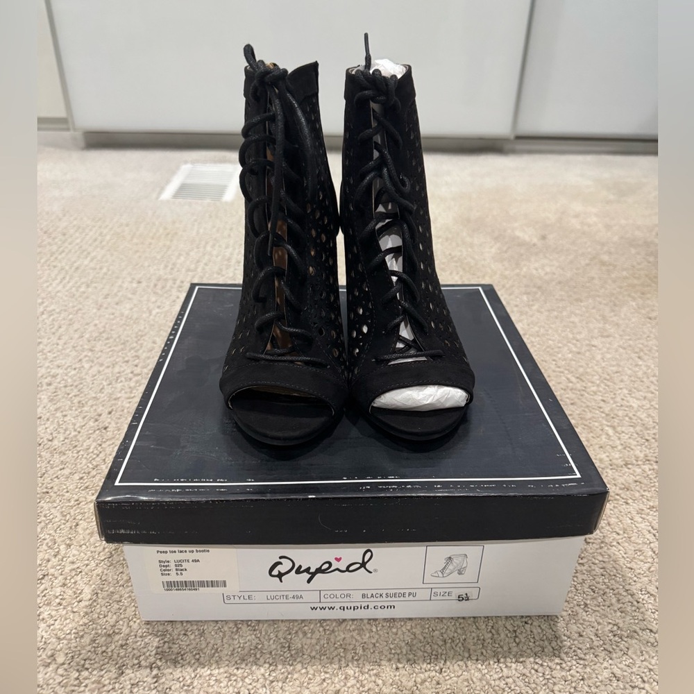 Peep Toe Lace Up Boots Qupid
